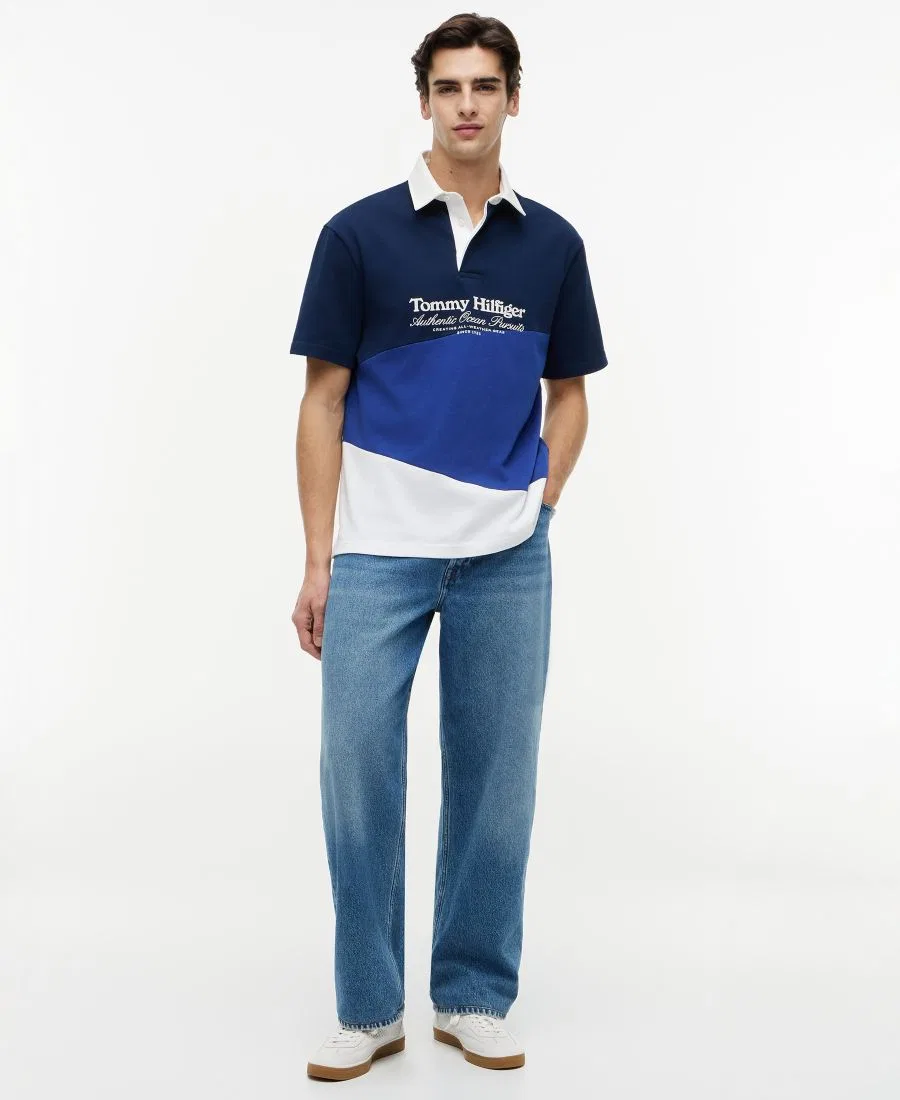 Мужская футболка-поло с цветовой блокировкой и принтом Tommy Hilfiger, Carbon Navy / Multi — фото 2