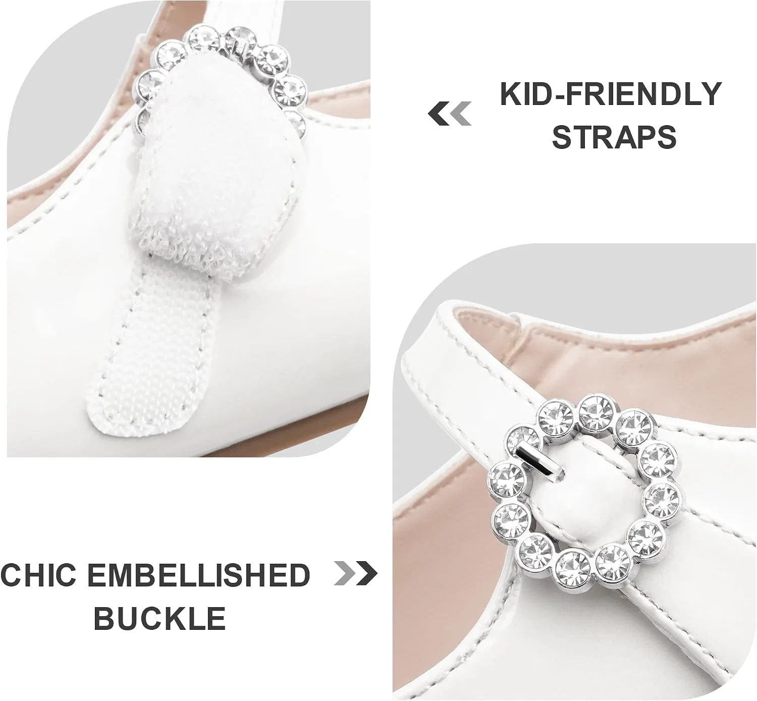 Детские туфли для девочек с блестящей пряжкой Stelle, Off-White — фото 4