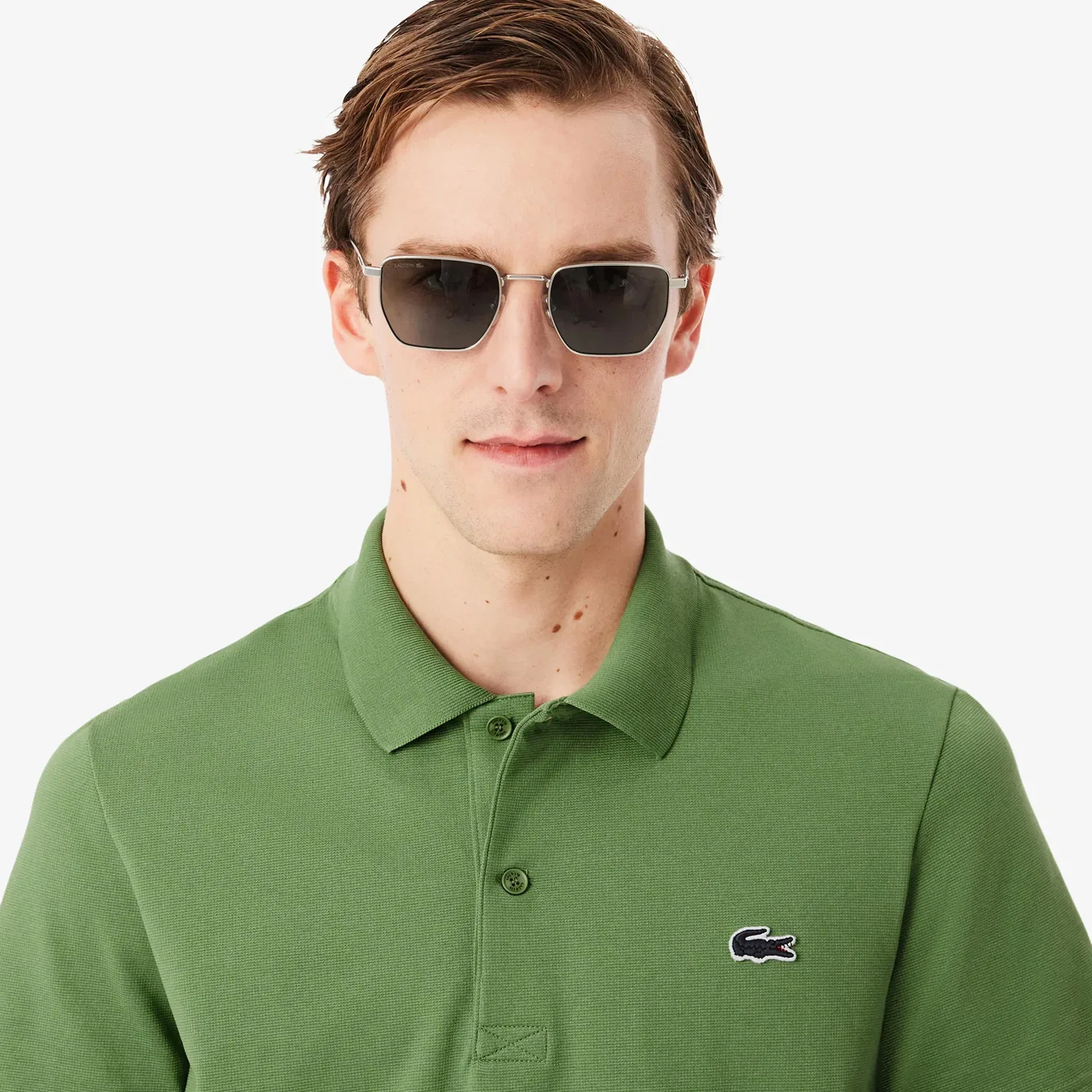 Поло мужское классическое Lacoste, Green White — фото 4