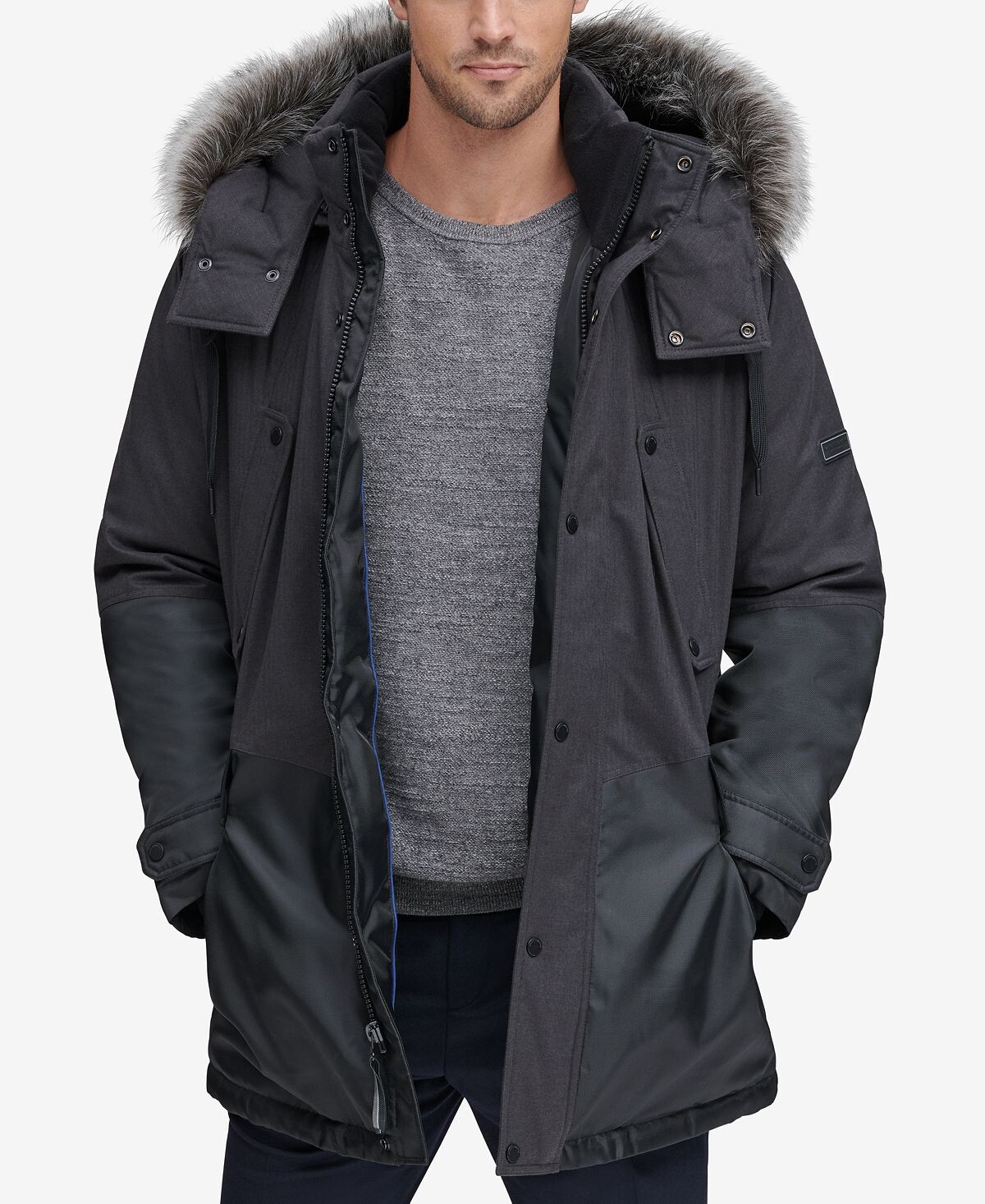 

Мужская парка смешанной техники со съемным капюшоном Marc New York