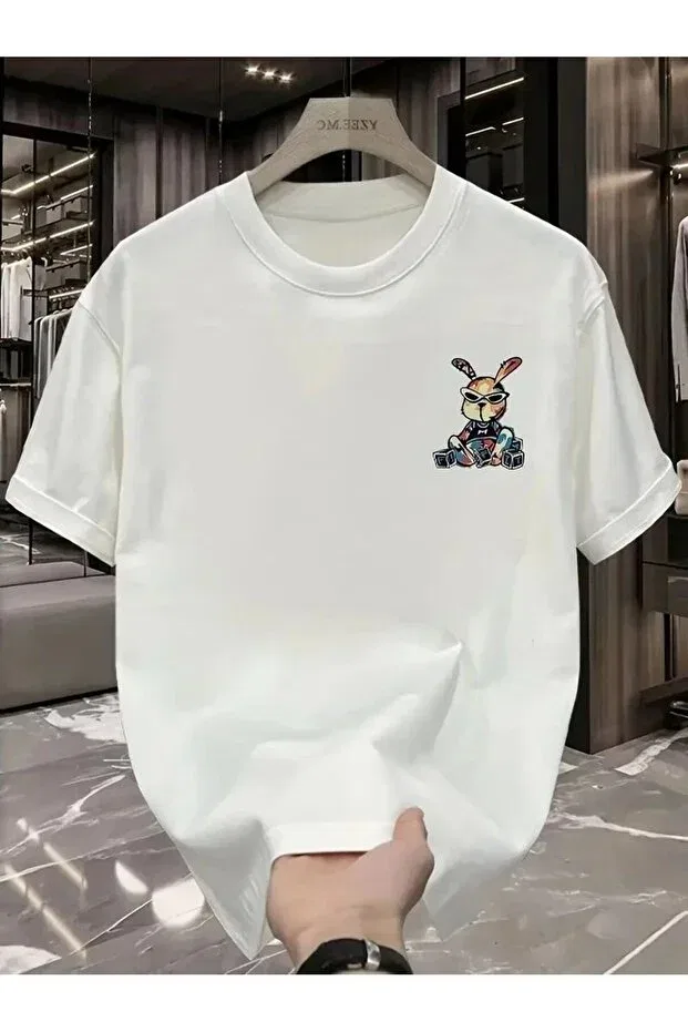 Мужская футболка с принтом tavşan printed short sleeve t-shirt Vexor, White — фото 4