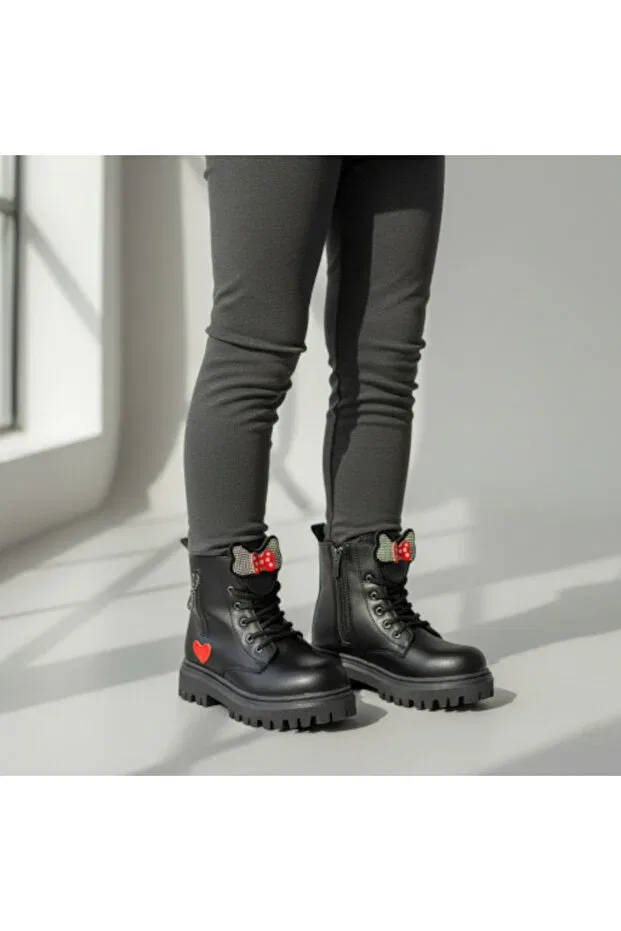 Детские ботинки для девочек на молнии с бантиком Patik Bebe, Black — фото 2
