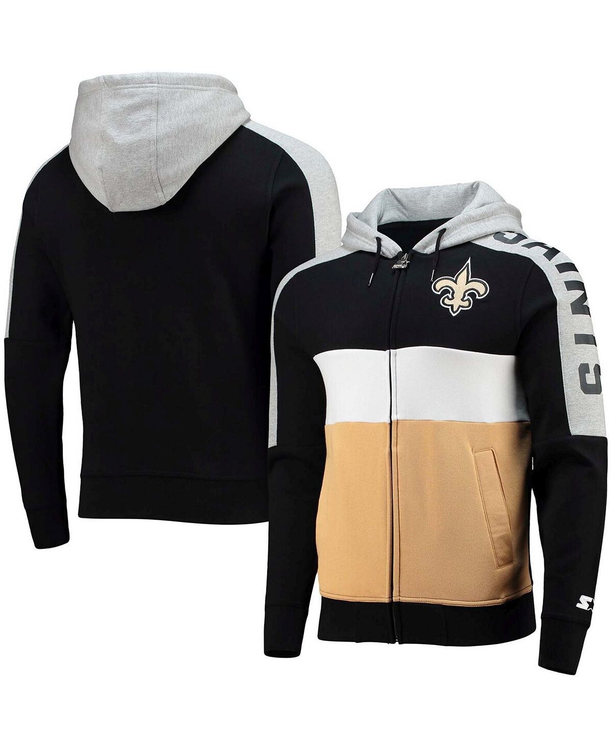 

Мужская черная, золотистая худи new orleans saints playoffs color block с молнией во всю длину Starter, мульти