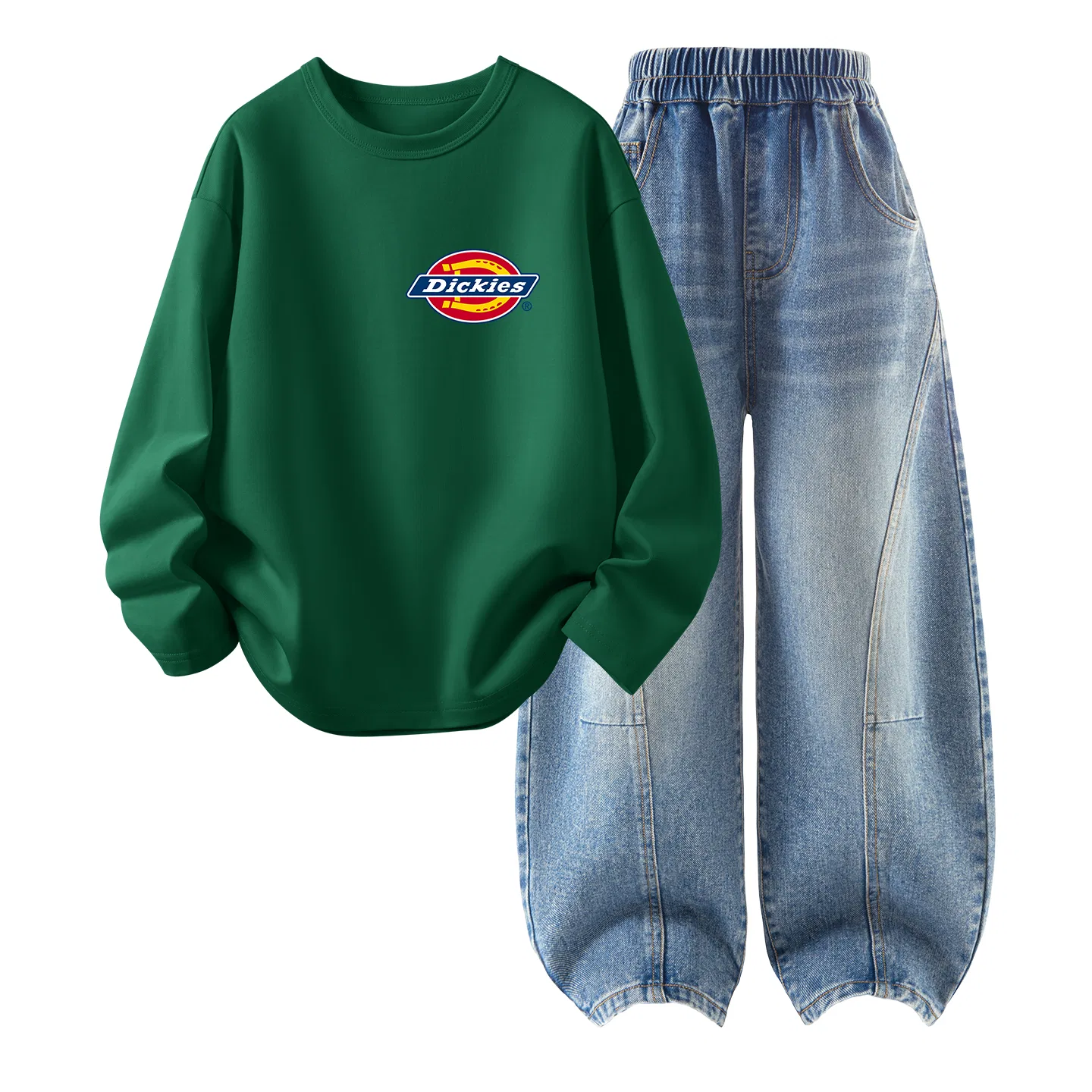 Детский спортивный комплект с принтом Dickies, Standard Thick K Vintage Green+Solid Color Denim Light Blue