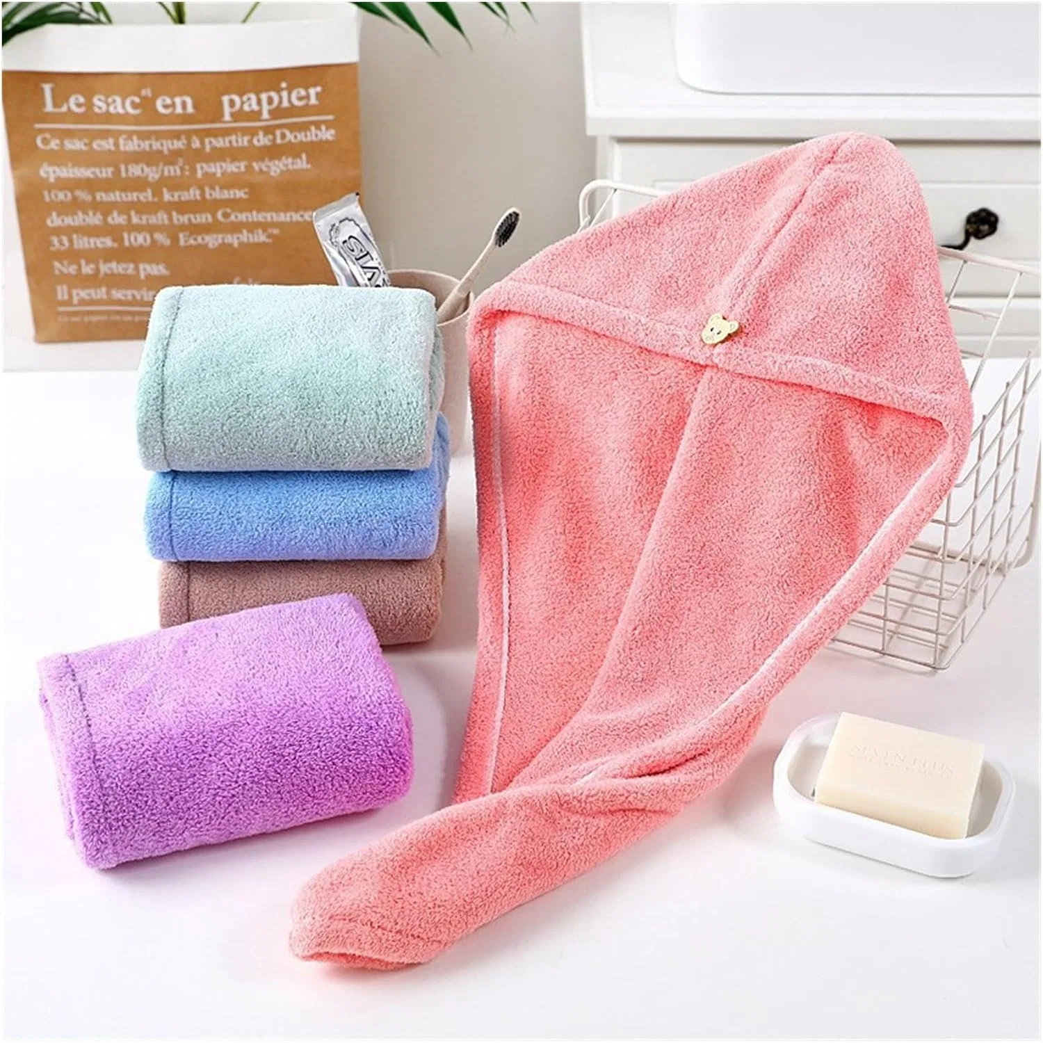 Шапочка для душа микрофибра KIKBAX, 30x20 см, Розовый