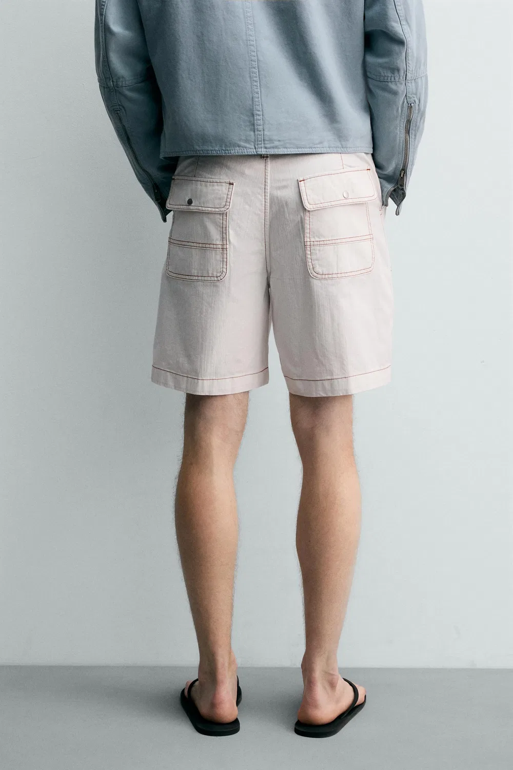 Шорты-бермуды свободного кроя с контрастной строчкой. ZARA, Oyster-white — фото 3