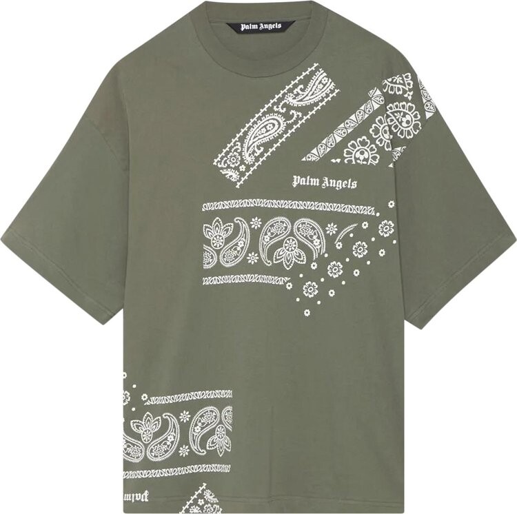 Футболка Palm Angels Bandana Print Tee 'Military/Light Grey', зеленый — фото 2