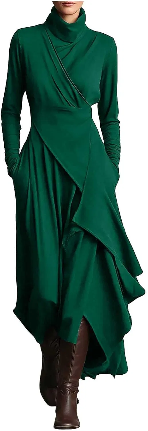 Женское макси-платье с воротником-стойкой Turtleneck, Green