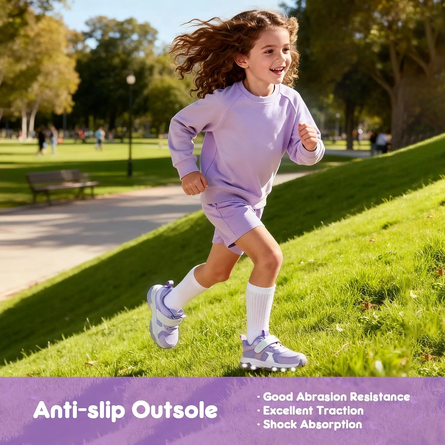 Детские кроссовки для девочек со светящейся подошвой YESKIS, Purple Light Up Sneakers — фото 3