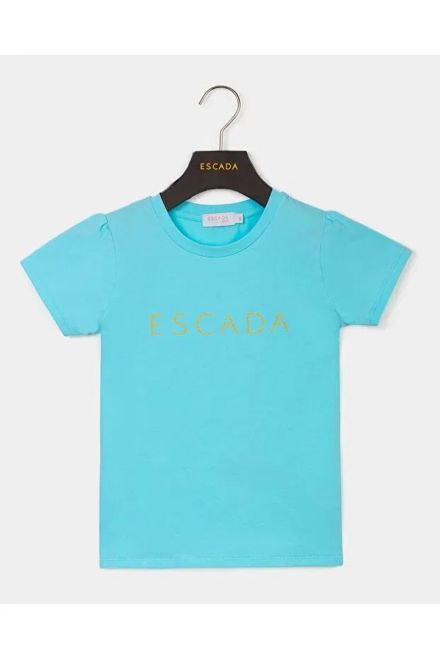 Детская футболка с принтом Basic children's t-shirt with crew neck logo Escada, Blue