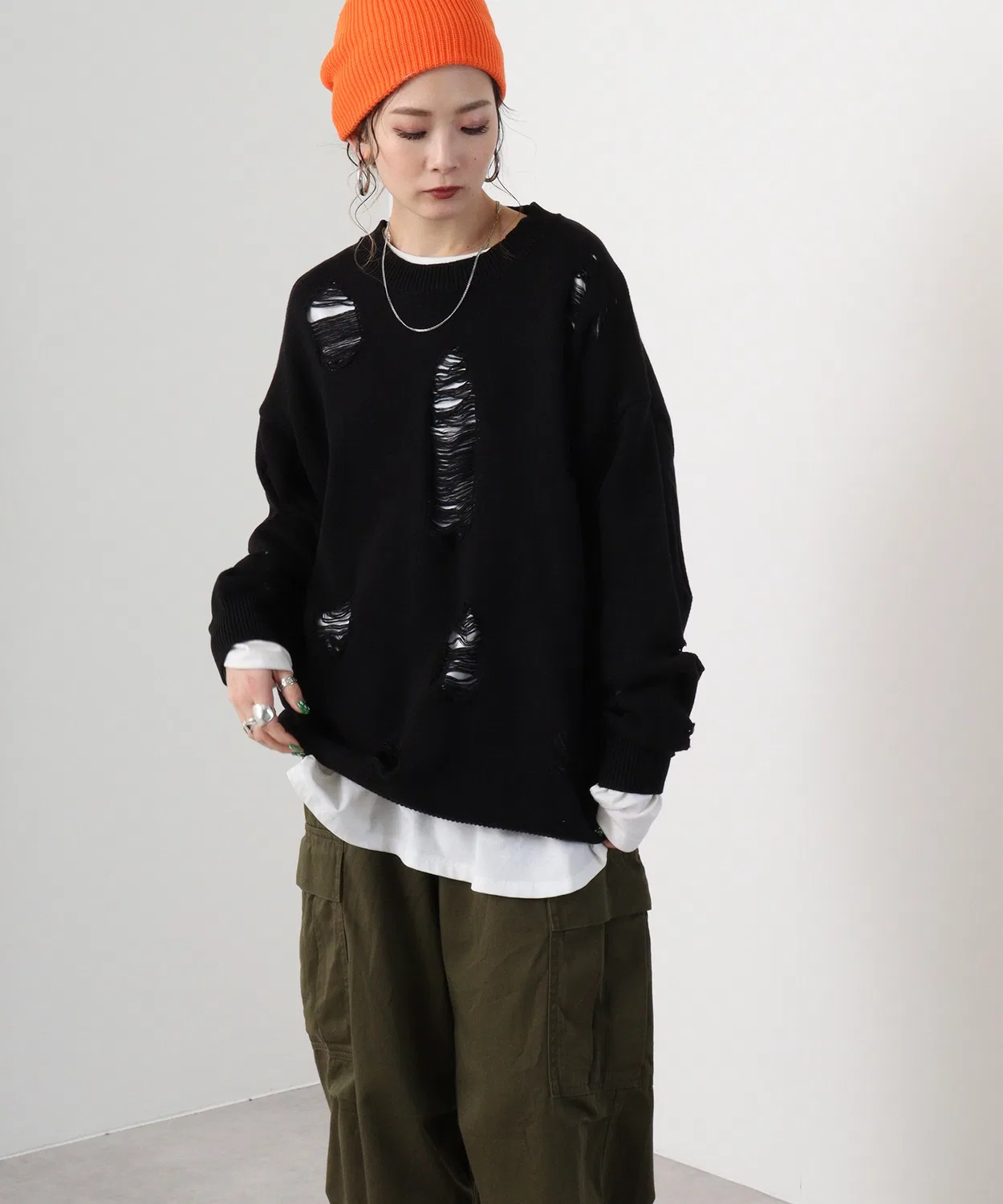 Детский свитер с длинным рукавомDistressed Grunge Crew Neck Knit REGIEVO, Black