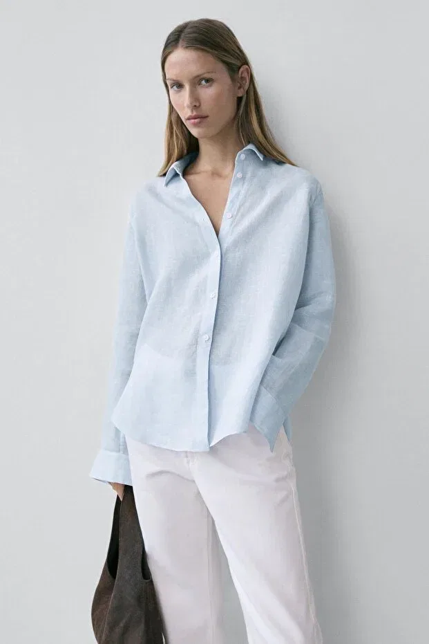 Женская рубашка с длинным рукавом Massimo Dutti, Sky Blue — фото 2