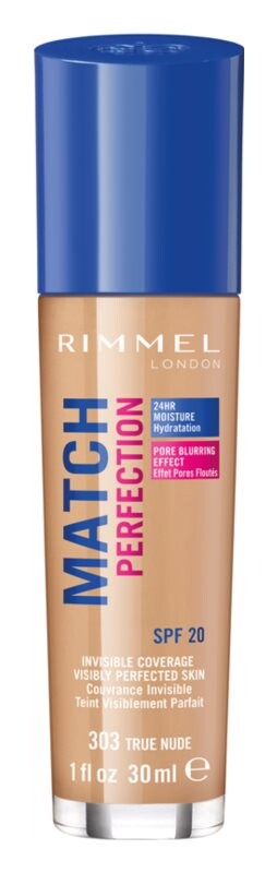 

Жидкая основа SPF 20 Rimmel Match Perfection, оттенок 303 True Nude 30 мл