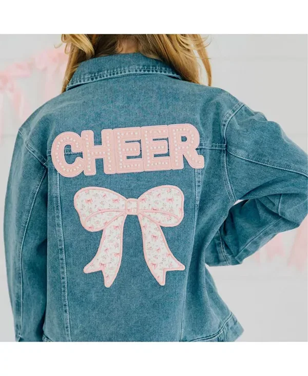 Детская джинсовая куртка для девочек с длинным рукавом Cheer Bow Patch Sweet Wink, Denim — фото 4