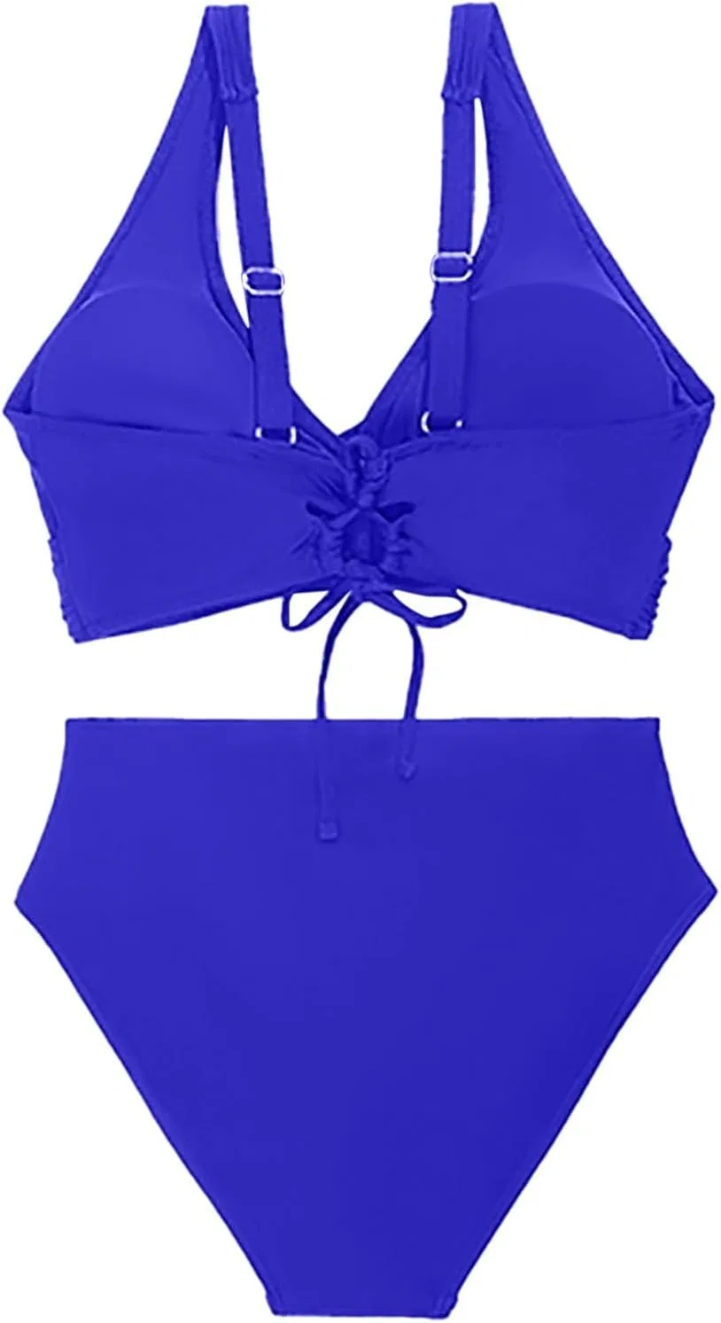 Женский бикини-сет с завышенной талией Retro Push Up, Blue — фото 4