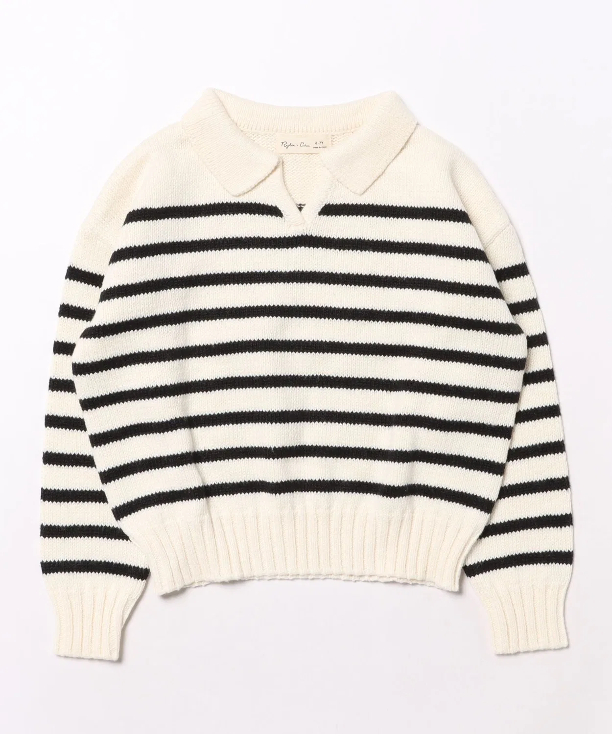 Детский свитер с воротником и V-образным вырезом Rylee + Cru, Black Stripe