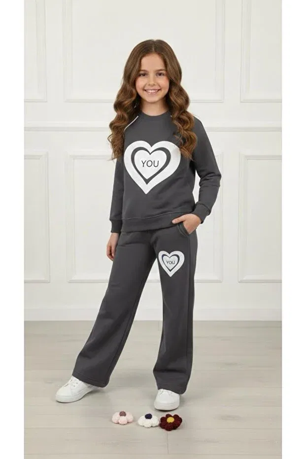 Детский комплект из свитшота и брюк с сердцем Kids Clup, Smoke Grey