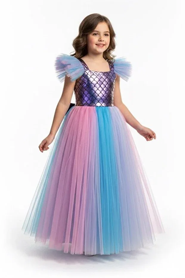 Детское платье для девочек с принтом русалки Mnk Baby&Kids, Purple — фото 2