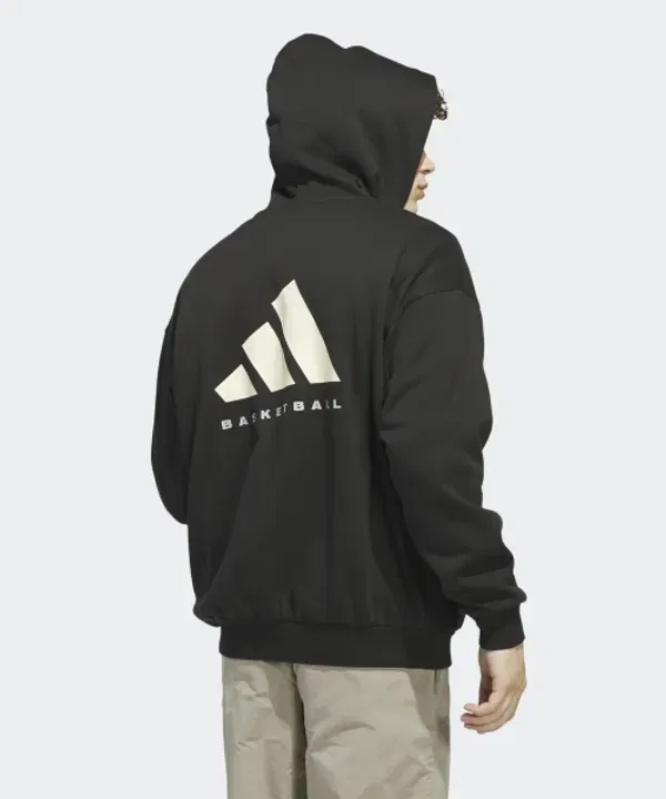 Худи баскетбольное с полной застежкой, Adidas, черный — фото 4
