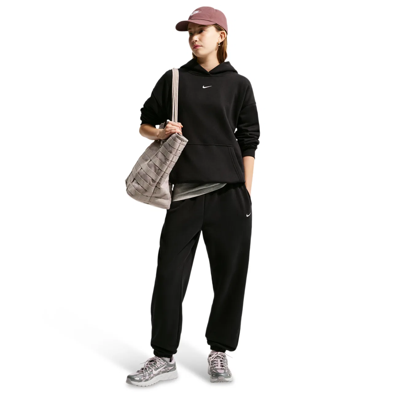 Детский свитшот с капюшоном оверсайз Nike NSW Studio Fleece OS PO Hoodie, White/Black — фото 4