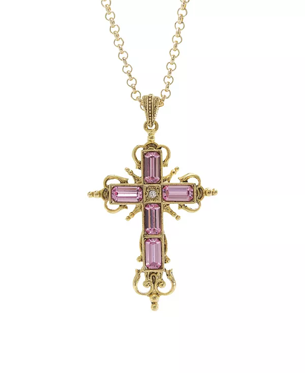 

Ожерелье из стеклянного прямоугольного креста с символами веры 2028, pink