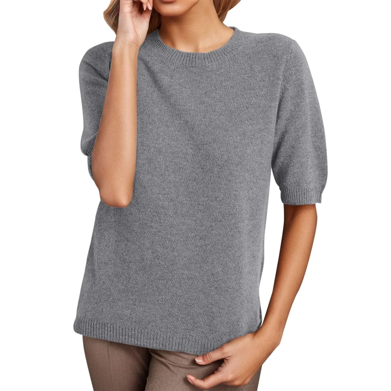 Женский свитер с коротким рукавом черный HUIFUAO, Grey