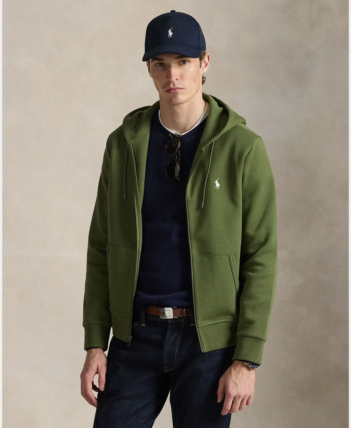 Мужская худи на молнии с капюшоном хлопковая Polo Ralph Lauren, Verde Militar