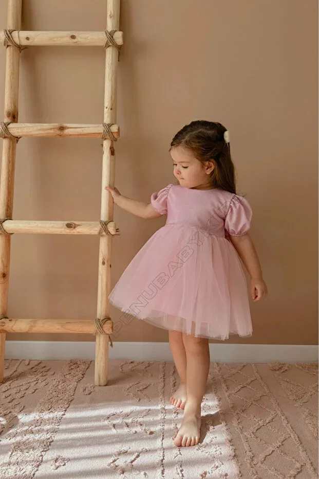 Детское платье для девочек с коротким рукавом-фонарик Penu Baby Kids, Pink — фото 2