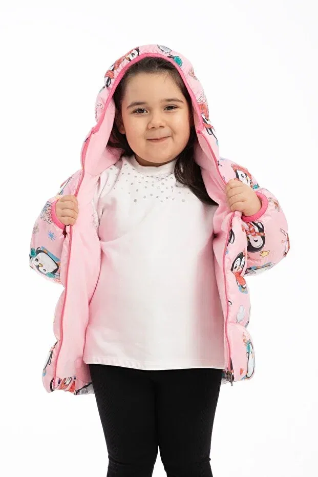 Детское пальто для девочек с принтом Hooded Montland, Pink — фото 2