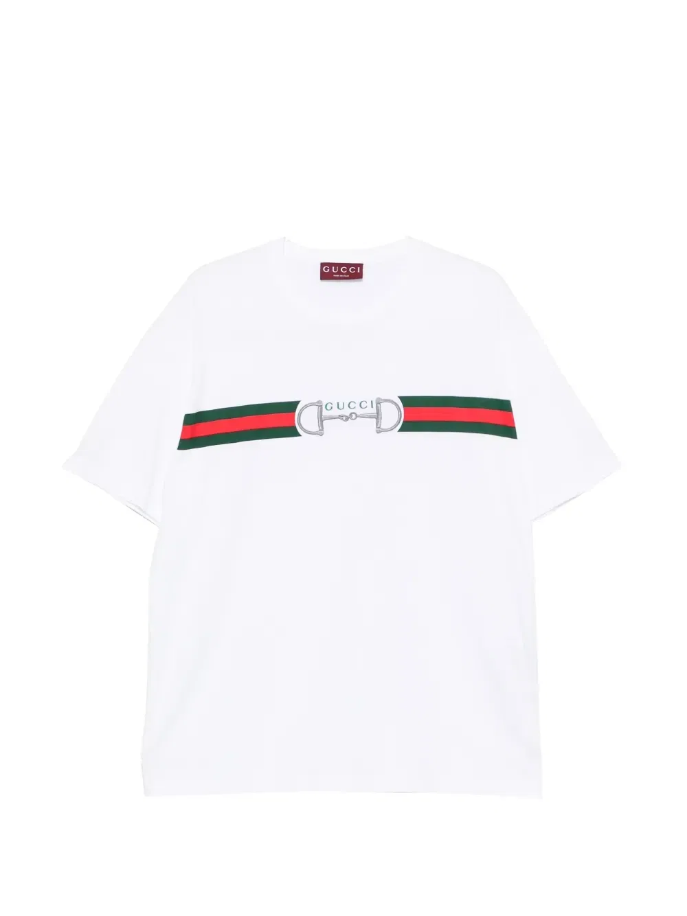 Футболка с вышивкой Horsebit и отделкой Web GUCCI, белый