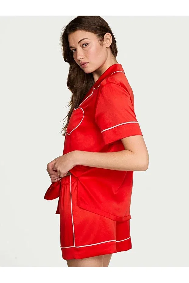 Женская пижама с принтом Glazed satin heart short pajama set Victoria'S Secret, Red — фото 2