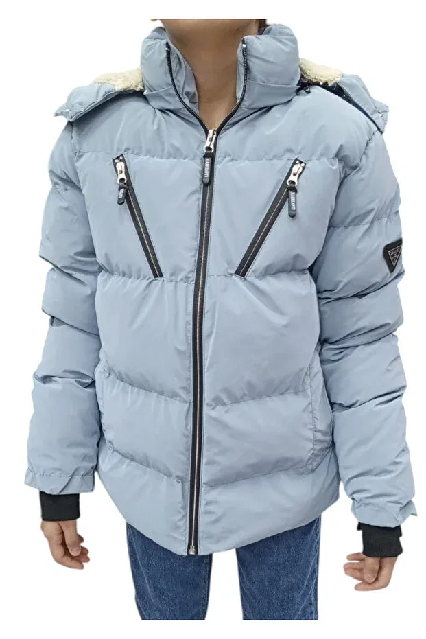 Детское пальто для мальчиков и девочек с капюшоном cross-zipper model Irem Çocuk Giyim, Ice Blue — фото 2
