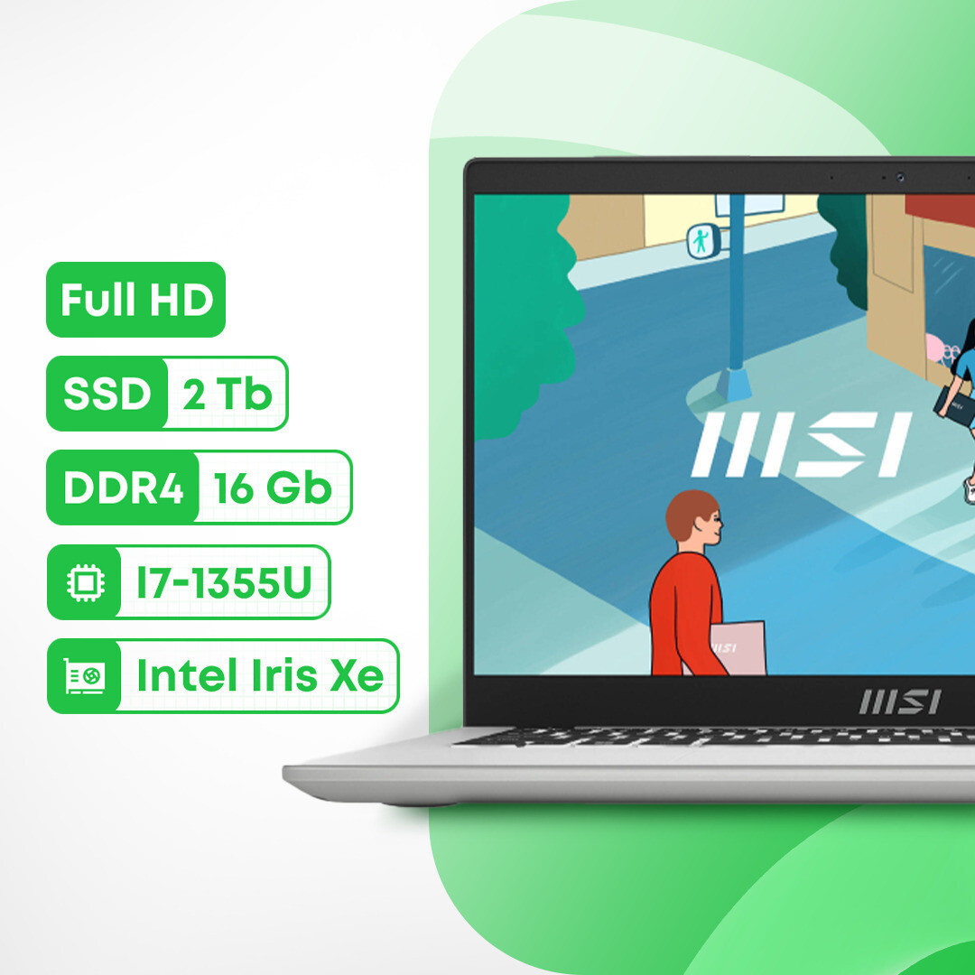 

Ноутбук MSI Modern 14 C13M, 14", 16 ГБ/2 ТБ, i7-1355U, Windows 11 Pro, серебристый, английская клавиатура