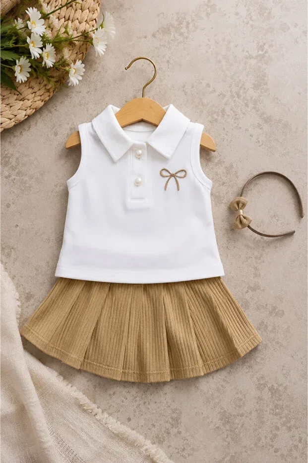 Детский комплект для девочек хлопковый с короной Minelia Kids, Beige - Ecru