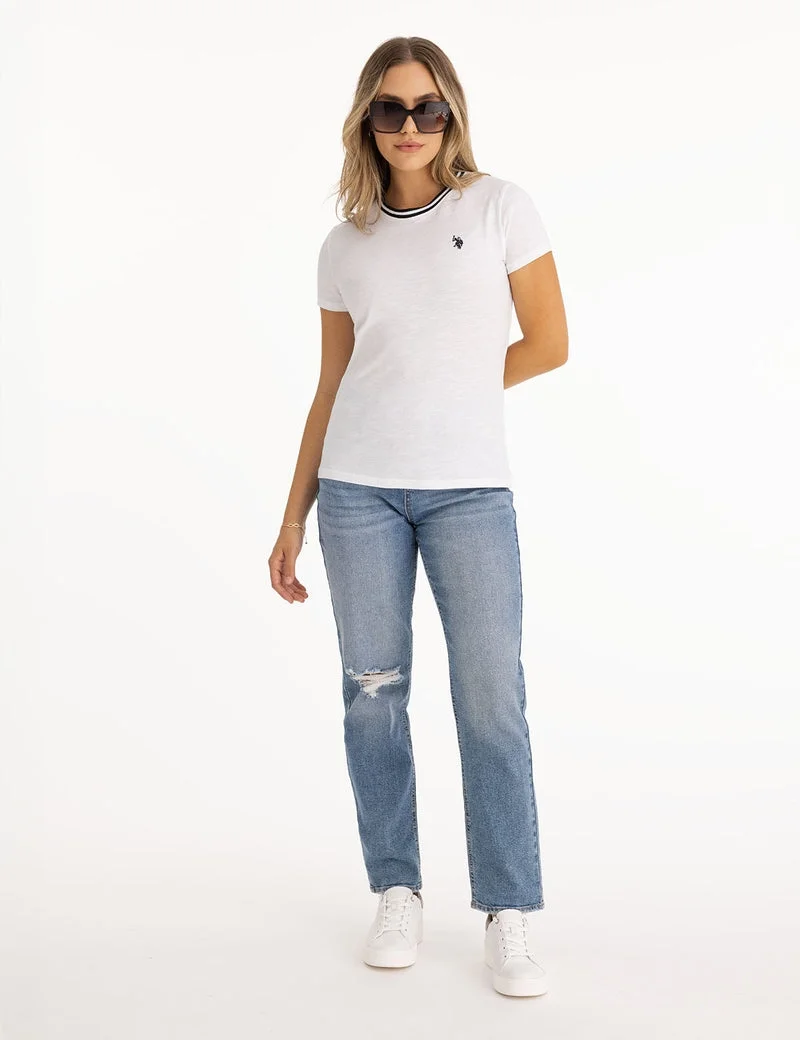 Женская футболка U.S. Polo Assn. Ringer Neck Trim , белый — фото 3