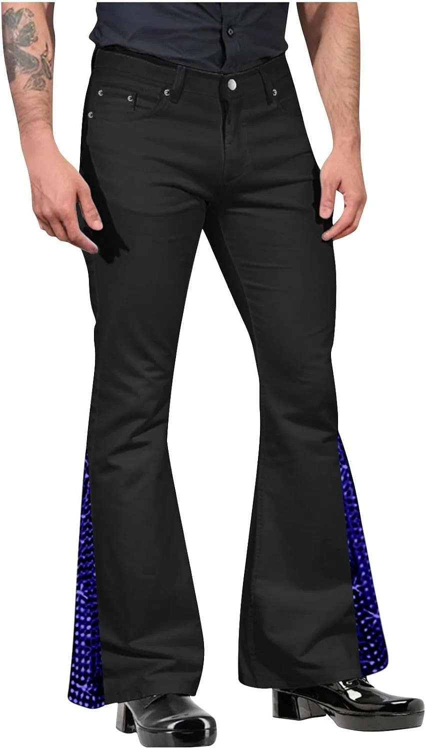Мужские брюки-клеш с блестками, модель Sparkling Sequin 70s Disco Pants, синий — фото 2