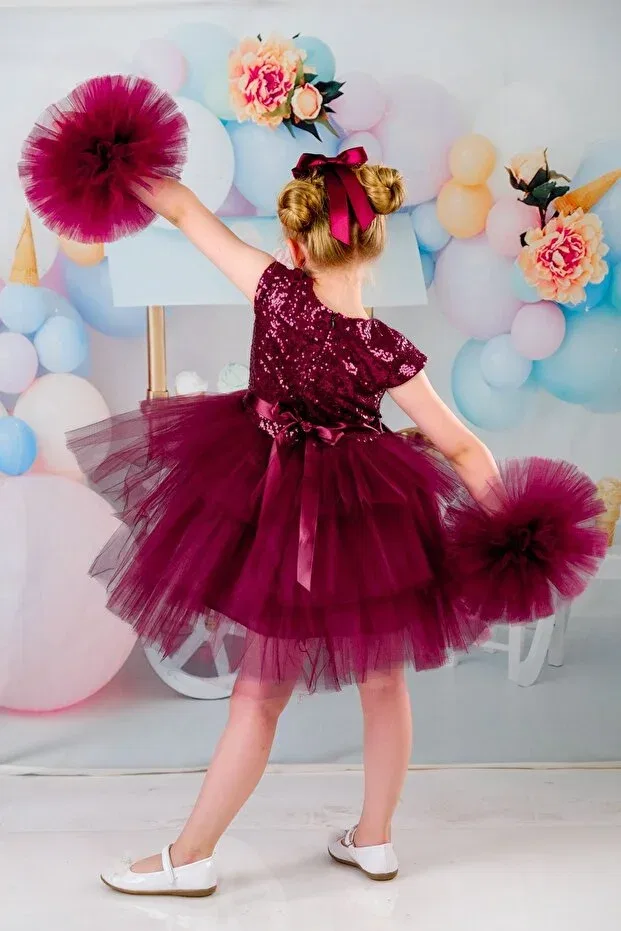 Детское платье для девочек с длинным рукавом Party Mixie, Burgundy — фото 4