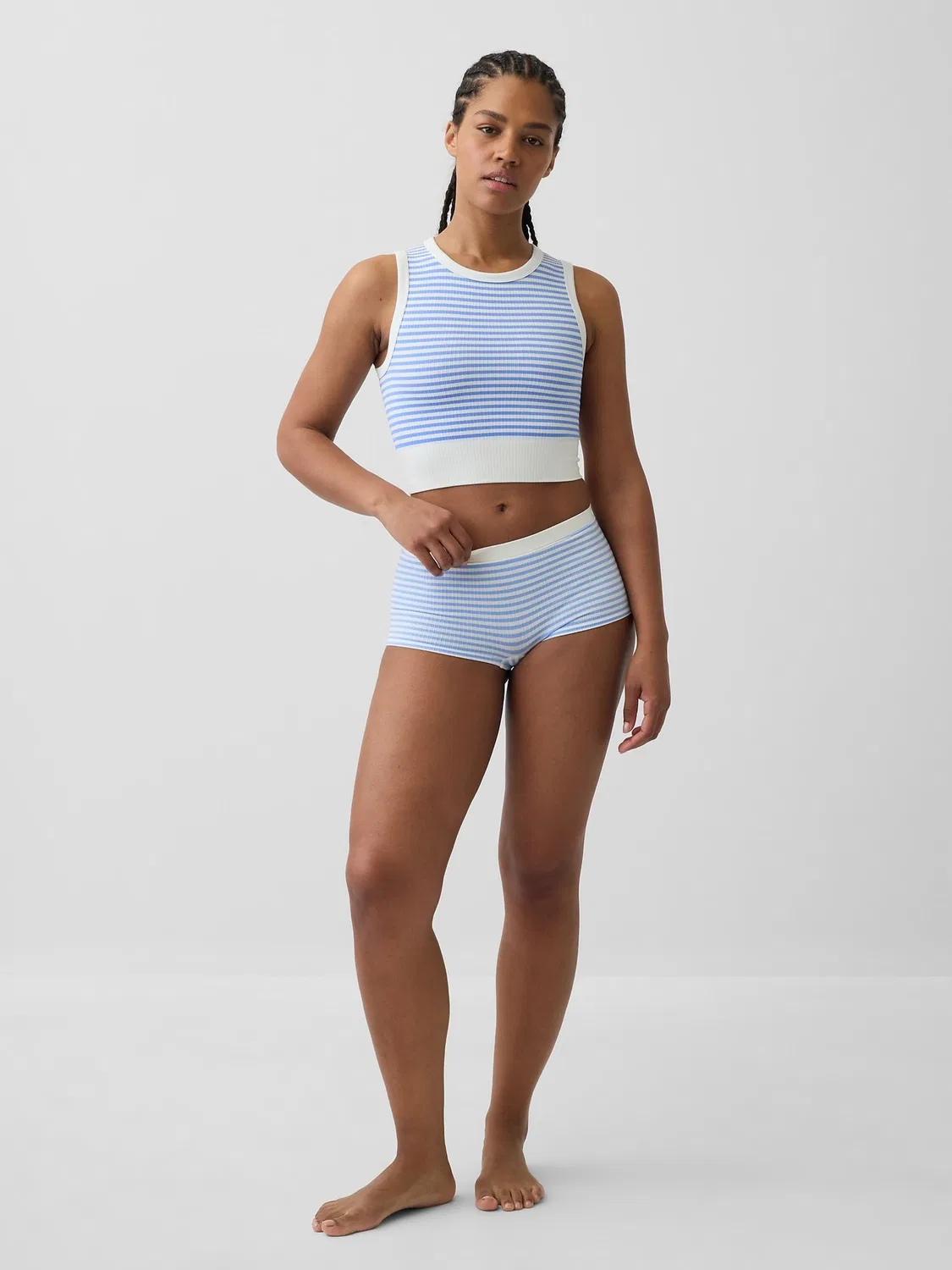 Топ майка-безрукавка Gap Seamless Rib Crop, Blue Stripe — фото 4