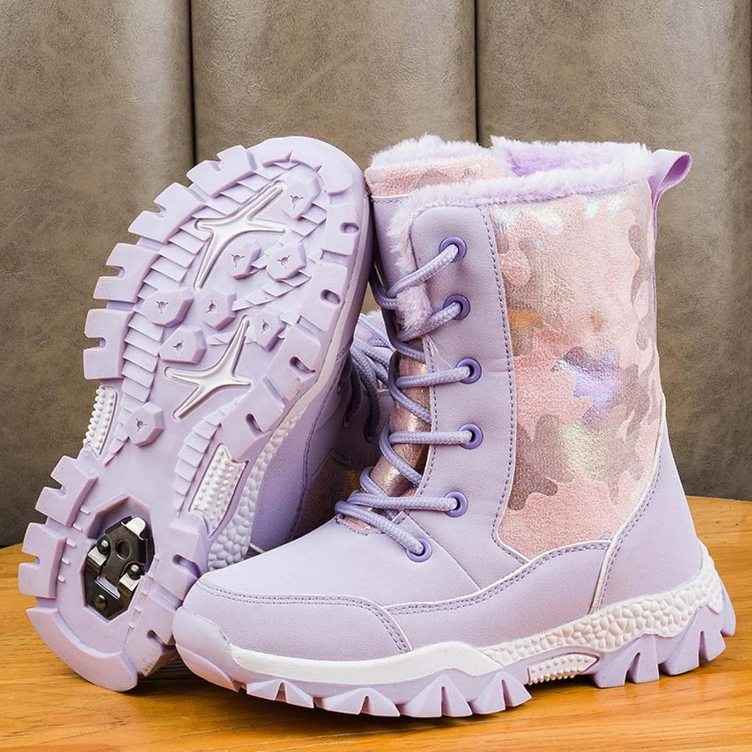 Детские зимние сапоги для девочек с мехом Eliogn, Pink-Camo — фото 2