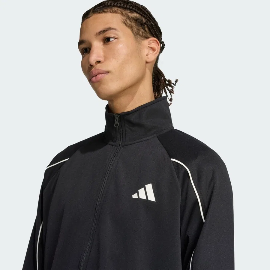 Спортивный костюм с длинным рукавом и брюками, модель Stadium 3-Stripes Tracksuit, adidas, Черно-белый — фото 4