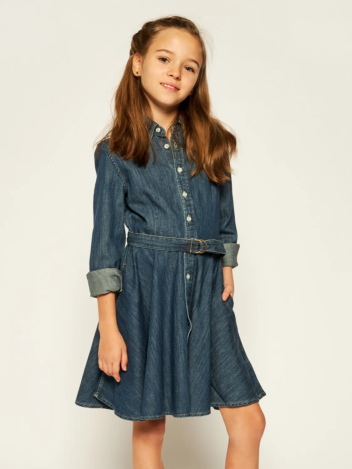 Повседневное платье стандартного кроя для девочки Denim Shirtd Polo Ralph Lauren, темно-синий