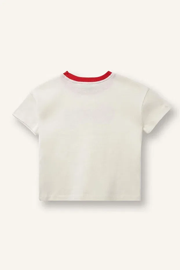 Детская футболка для девочек с принтом Relax Fit Printed Ribbed Short Sleeve T-Shirt Baby Girl Defacto, Ecru-Er105 — фото 3