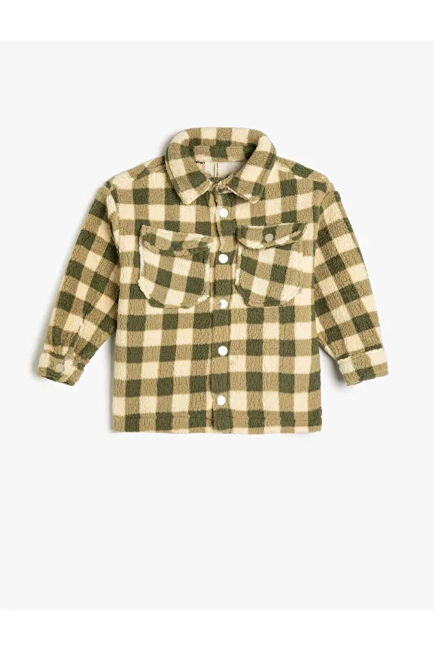 Детское пальто из плюша с принтом Plaid Plush Shirt Coat Koton, Green Plaid