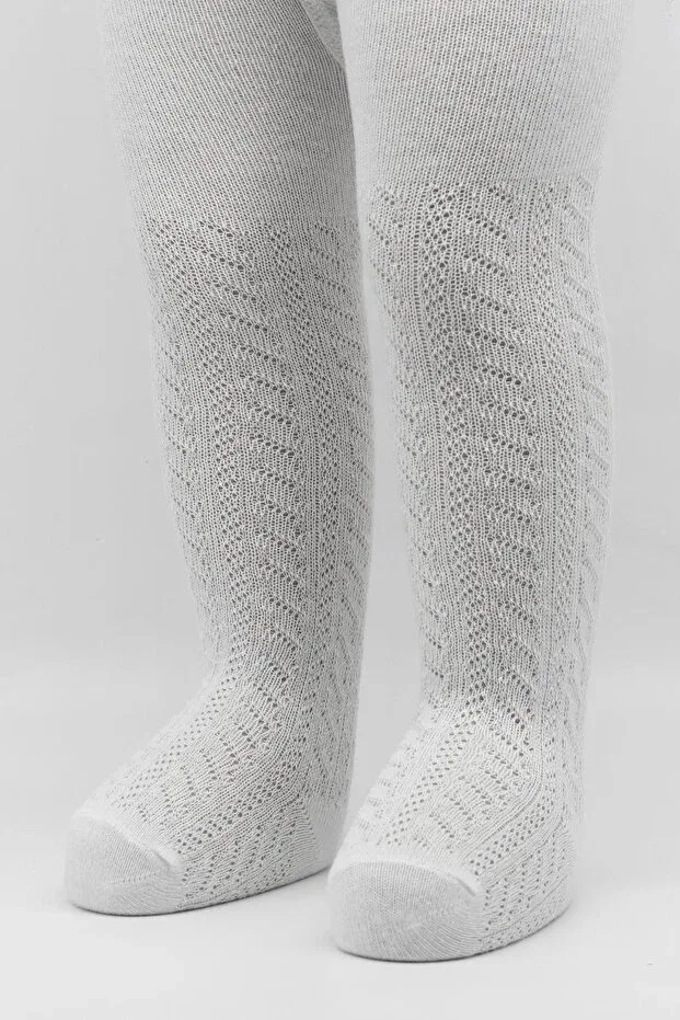 Детские колготки для девочек хлопковые Organic baby girl child soft zigzag embossed pattern combed cotton Bistyle, White — фото 4