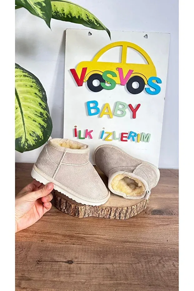 Детские ботильоны для девочек замшевые на плоской подошве Vosvosbaby, Beige — фото 2