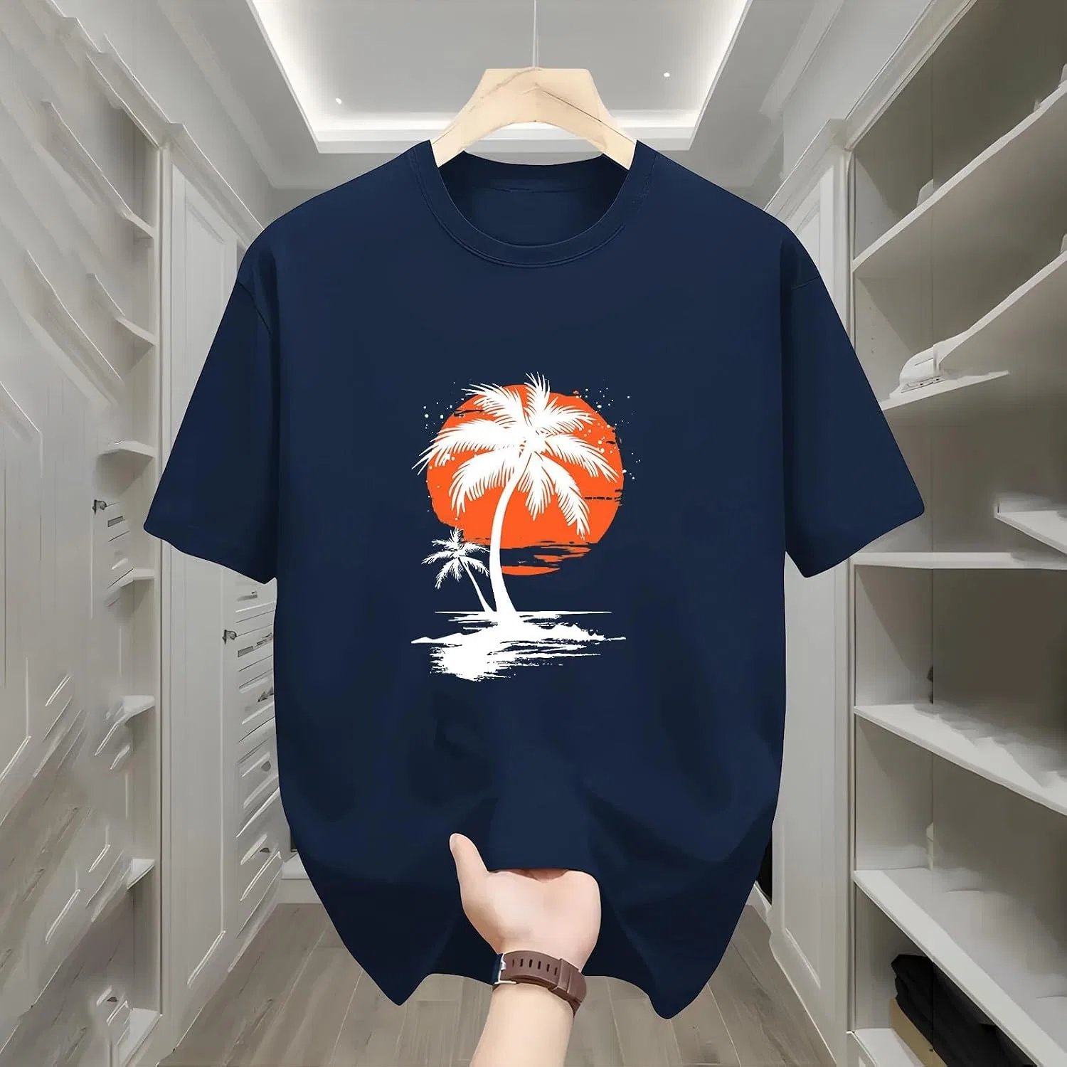 Мужская футболка с принтом пальм, Summer Printed Graphic Tees, Navy — фото 4