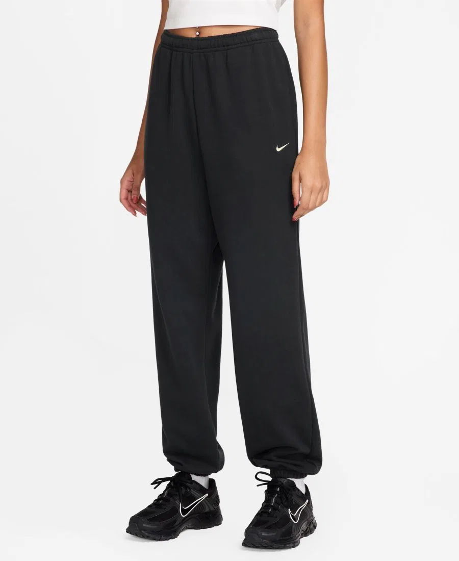 Спортивные брюки из плотного флиса с высокой посадкой и манжетами Studio Fleece Nike, Total Black Sail
