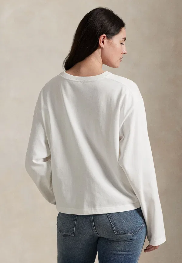 Футболка с длинным рукавом хлопковая Cropped cotton jersey long sleeve tee Polo Ralph Lauren, белый — фото 3