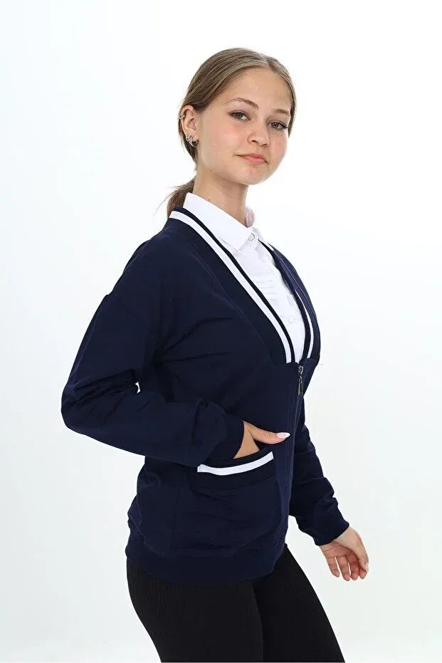 Детский кардиган для девочек с V-образным вырезом Toontoy, Navy Blue — фото 3