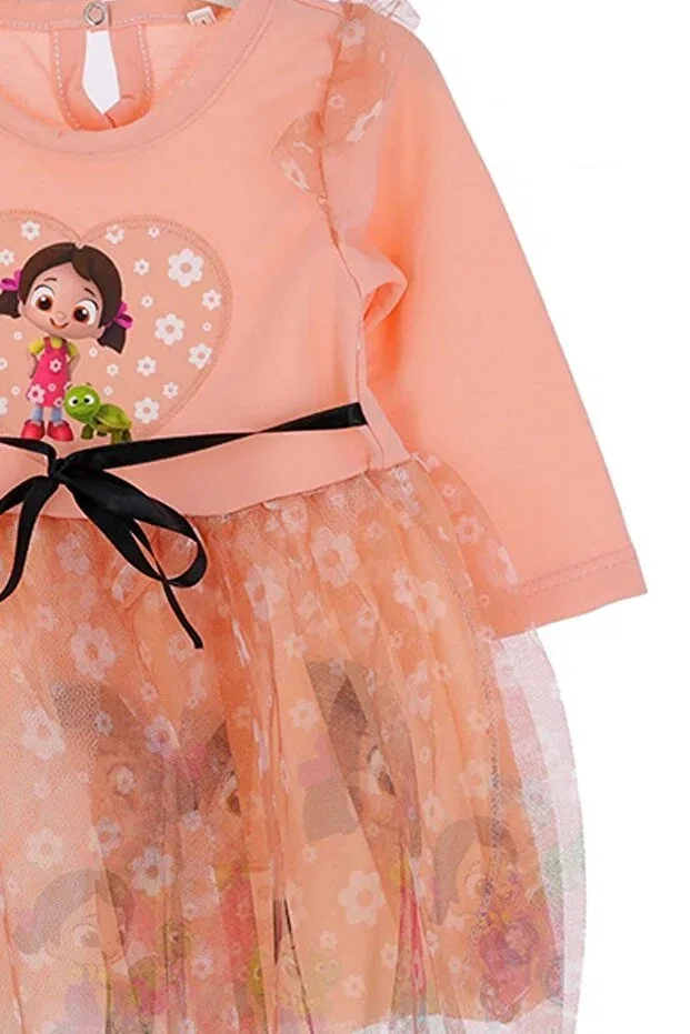Детское платье для девочек с принтом Nile and Turtle Long Sleeve Tulle Salmon Dress Arydy, Multicolor — фото 3